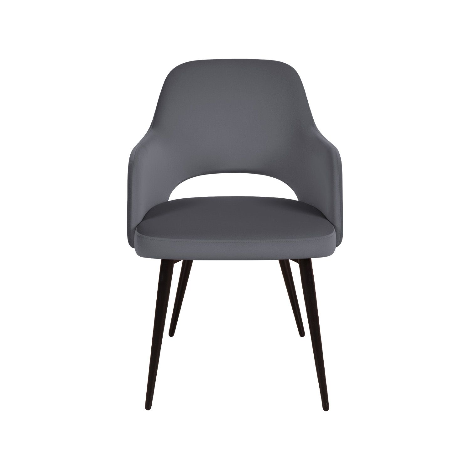 Стул Вильям с подлокотниками, бархат серый 27/ черный конус