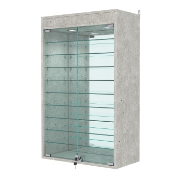 Витрина настенная с регулировочными полками №2-8АГ-РЕГ с зеркалом и с подсветкой, Метрополитан Грей