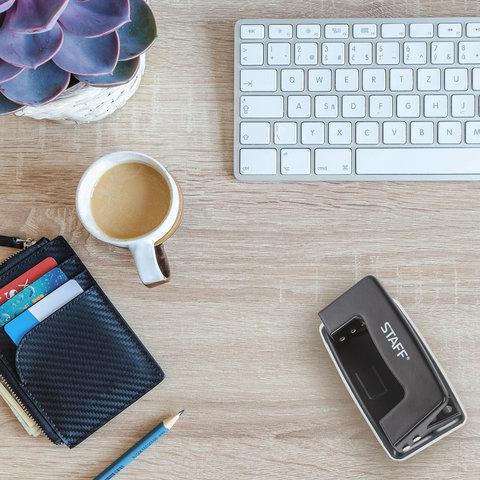 Дырокол металлический STAFF, до 10 листов, без линейки, черный, 224647