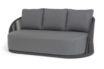 "Монтелла" диван 3-местный плетеный из роупа, каркас алюминий темно-серый (RAL7024) муар, роуп темно-серый круглый, ткань темно-серая 027цвет Темно-серый