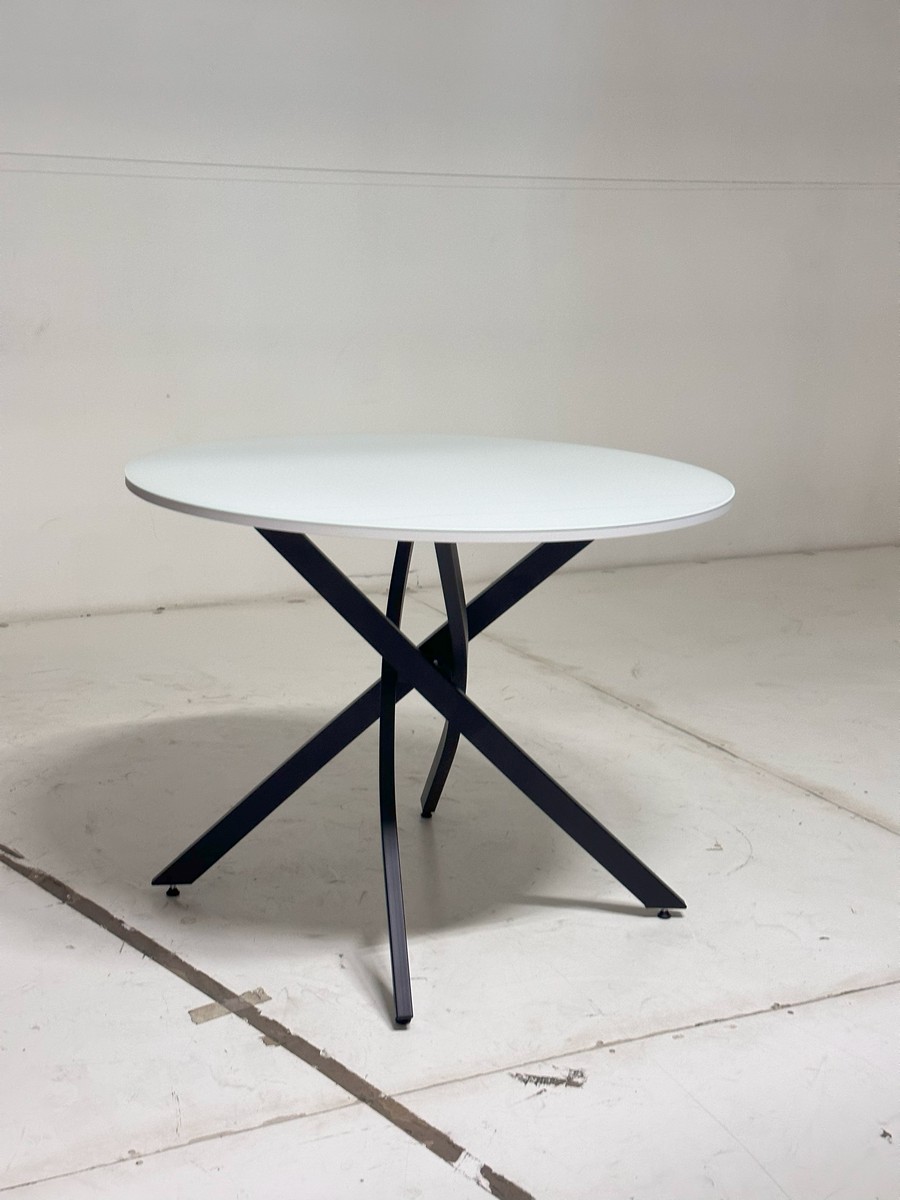 Стол ДАРИО D100 Белый, стекло/ Черный каркас