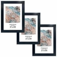 Рамка 21х30 см небьющаяся, КОМПЛЕКТ 3 шт., багет 29 мм, МДФ, BRAUBERG "Basic", черная, 391261