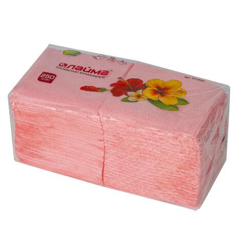 Салфетки бумажные, 250 шт., 24х24 см, LAIMA/ЛАЙМА, красные (пастельный цвет), 100% целлюлоза, 111950