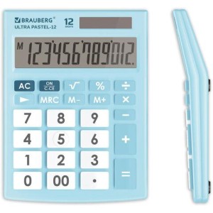 Калькулятор настольный BRAUBERG ULTRA PASTEL-12-LB (192x143 мм), 12 разрядов, двойное питание, ГОЛУБОЙ, 250502