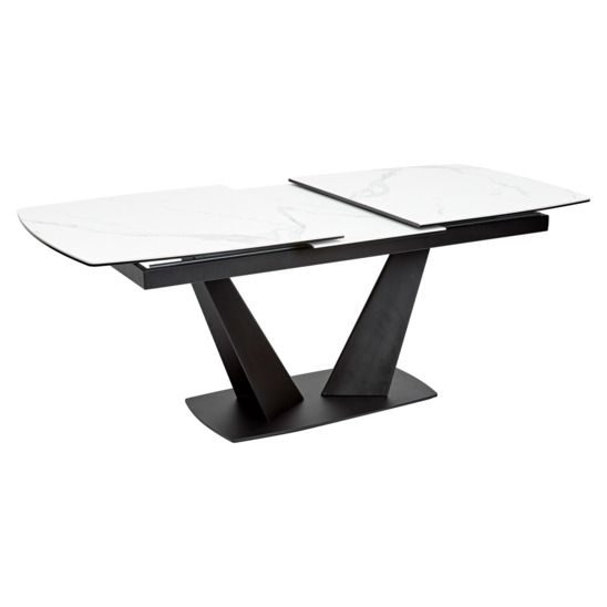 Стол Acuto 2, белый мрамор матовый, керамика/ черный каркас