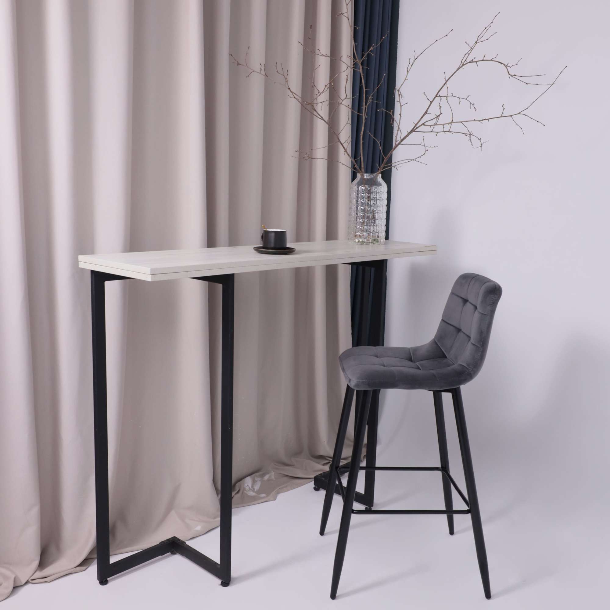 Стул барный Stella, серый, велюр