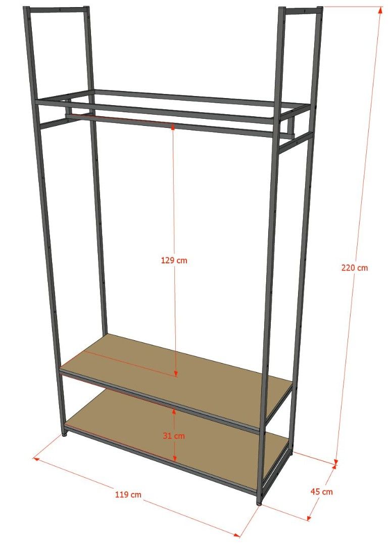 Стеллаж для одежды в стиле Лофт A22120-07-ЧДС (220х120х45)
