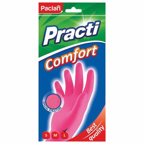 Перчатки МНОГОРАЗОВЫЕ латексные PACLAN "Practi Comfort", хлопчатобумажное напыление, размер 8,5-9, L (большой), розовые, вес 66 г, 407661