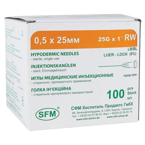 Иглы инъекционные одноразовые SFM 0,50 х 25 - 25G, КОМПЛЕКТ 100 штук