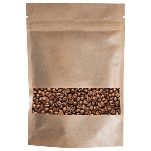 Пакеты дой-пак с замком ZIP LOCK, крафт с окном 40 мм, 100х150 + 30 мм, КОМПЛЕКТ 100 штук, 150 мкм, BRAUBERG, 700688