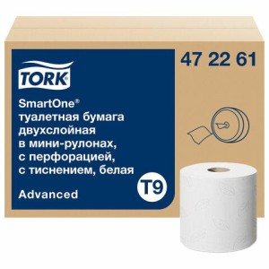 Бумага туалетная 118,2 м, Tellus/TORK (Система T9) SmartOne, ADVANCED, КОМПЛЕКТ 12 рулонов, 2-слойная, белая, 472261
