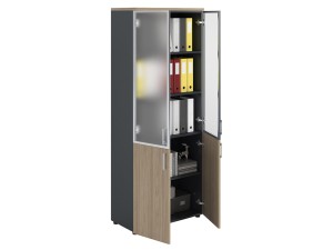 Шкаф NW 2080/2G со стеклом вяз натуральный/антрацит