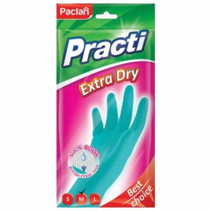 Перчатки МНОГОРАЗОВЫЕ резиновые PACLAN "Extra Dry", хлопчатобумажное напыление, 100% флок, размер 7,5-8, M (средний), синие, вес 52 г, 7340, 407341