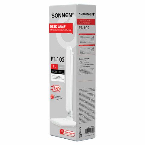 Настольная лампа / светильник беспроводная SONNEN PT-102, USB, LED, 3 Вт, 3 режима, белый, 238777
