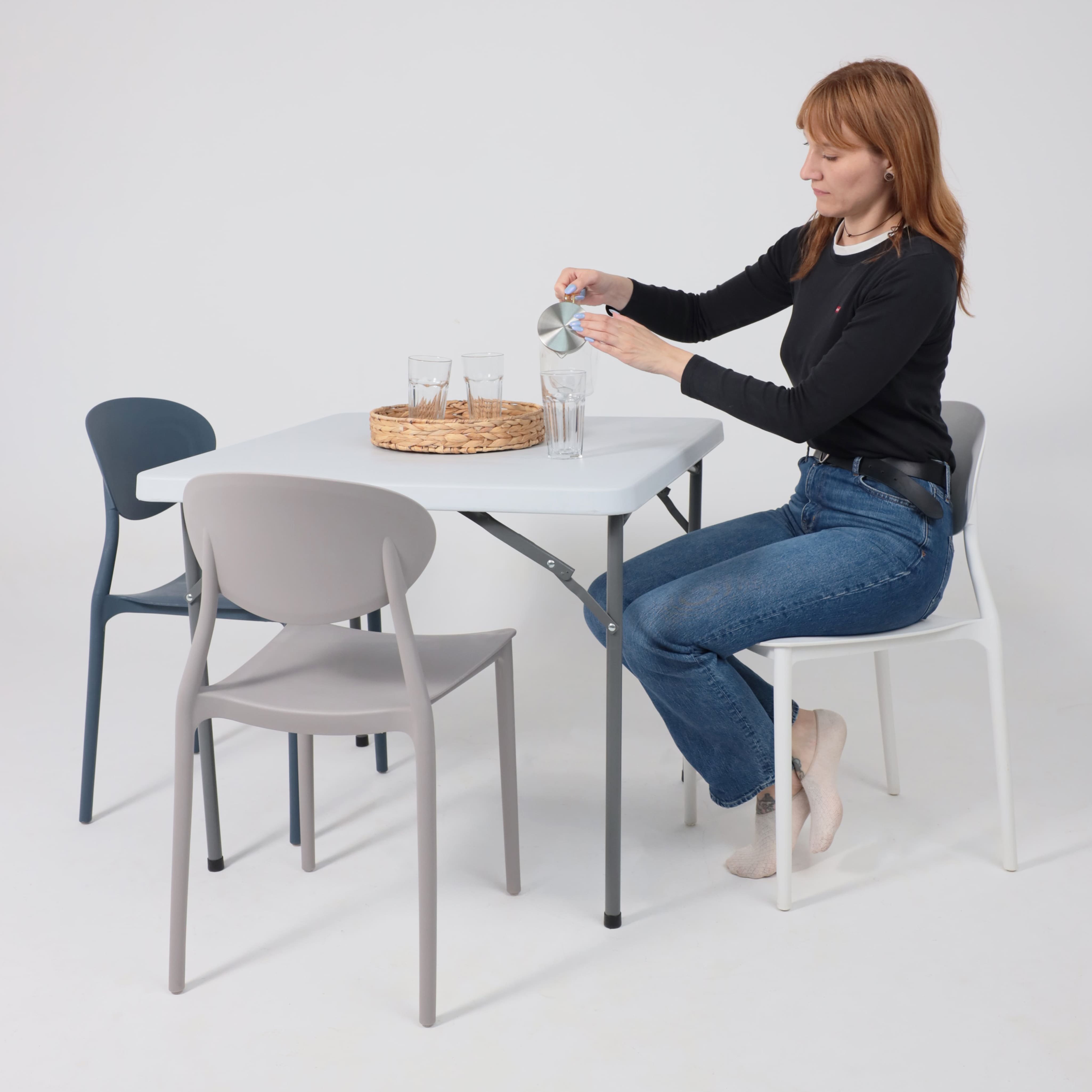 Стол садовый складной, белый, hdpe-пластик, квадратный