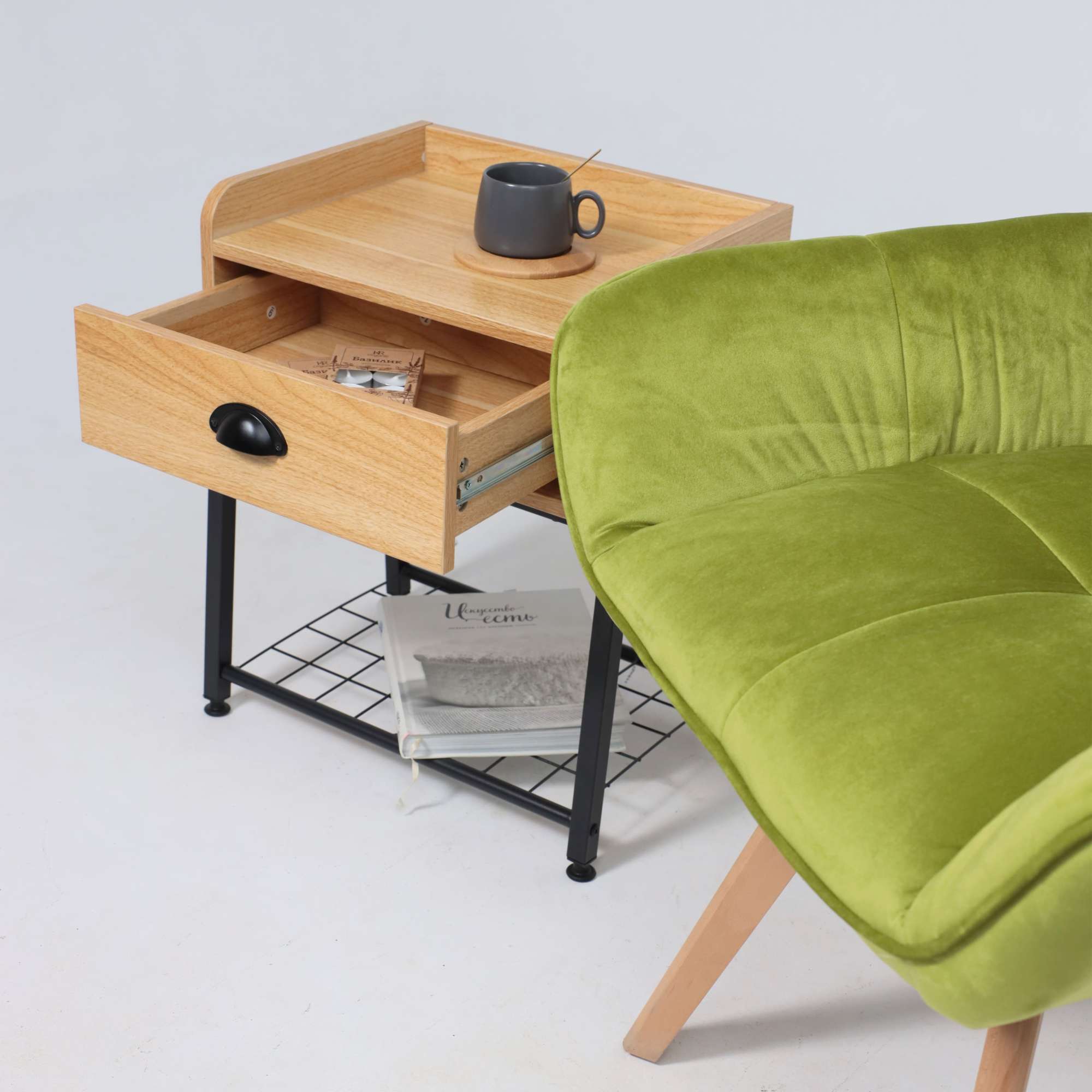 Стол журнальный LESTER, дуб сонома/черный, 460*320*530