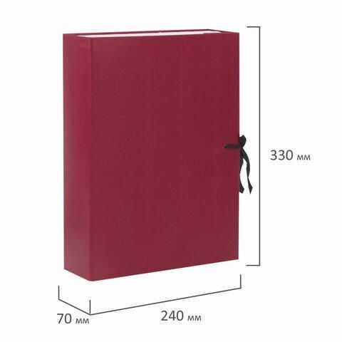Короб архивный А4 (240х330 мм), 70 мм, 2 завязки, бумвинил, до 600 листов, бордовый, 122036
