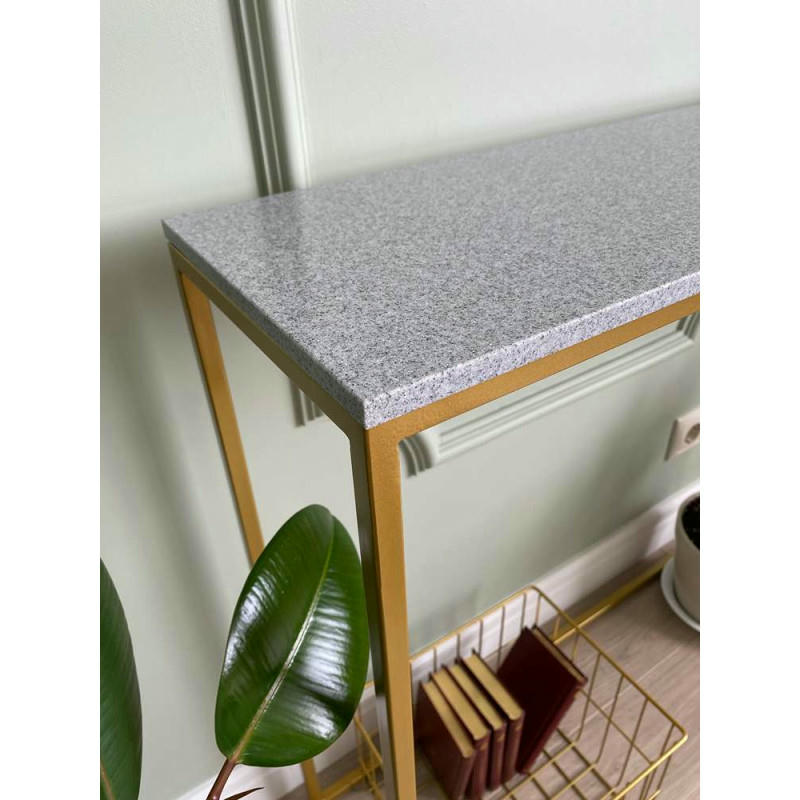 Журнальный столик искусственный камень гранит серый/каркас золото