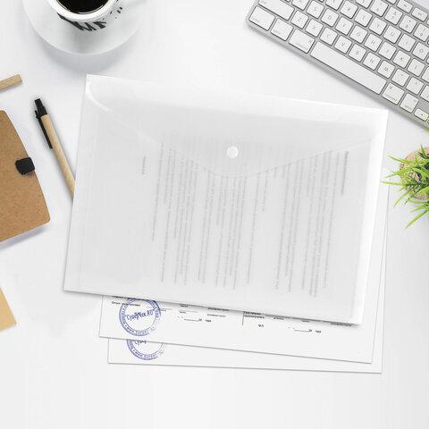 Папка-конверт с кнопкой BRAUBERG А4 до 100 л. матовая прозрачная СВЕРХПРОЧНАЯ 0,18 мм, 270471