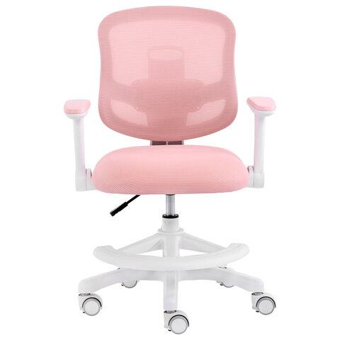 Кресло детское с подставкой для ног BRABIX KIDS "MG-215", сетка/ткань TW, розовое, 533311