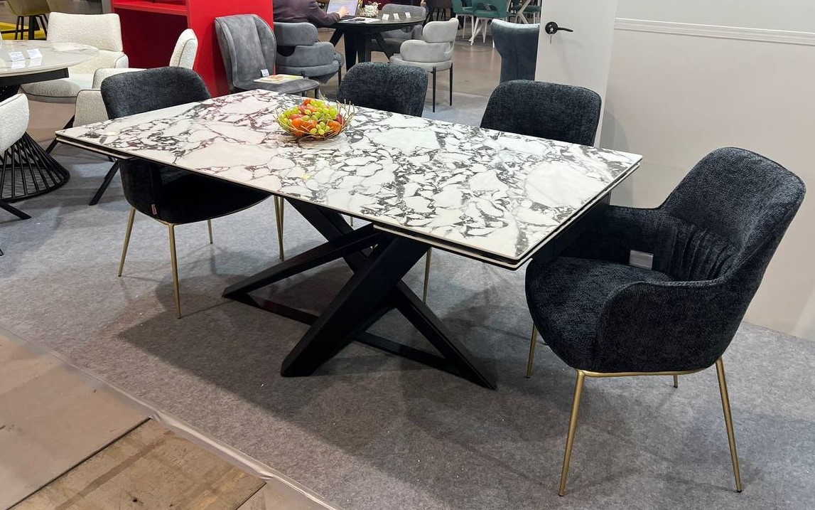 Стол VICENZA 180 раскладной GLOSS BULGARI WHITE, керамика / Черный, ®DISAUR