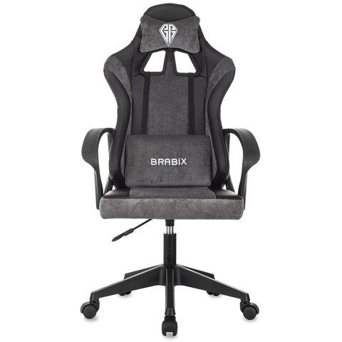 Кресло компьютерное BRABIX "Forcer GM-127", 2 подушки, экокожа/велюр, черное/серое, 533216