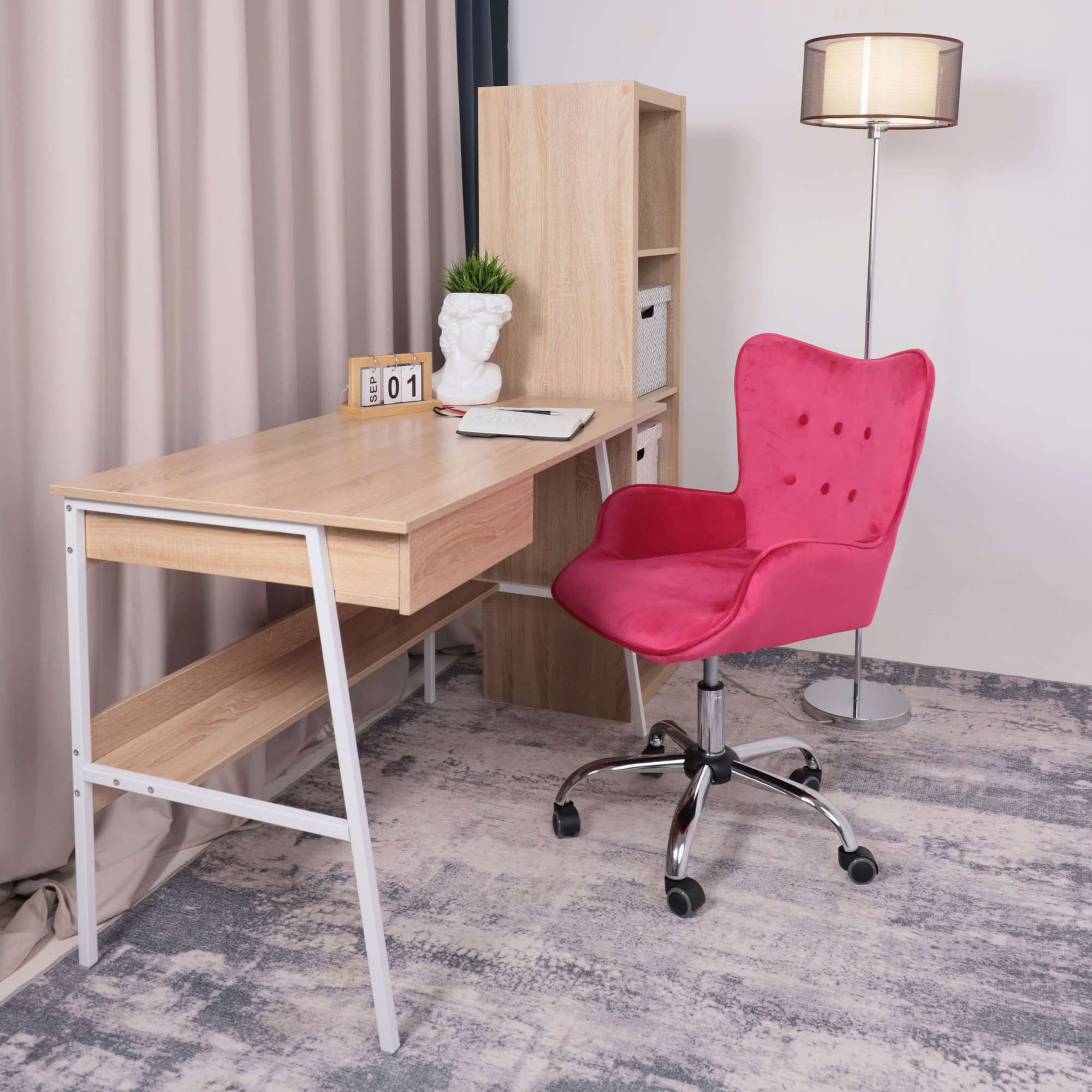 Кресло поворотное Bella, фуксия, велюр