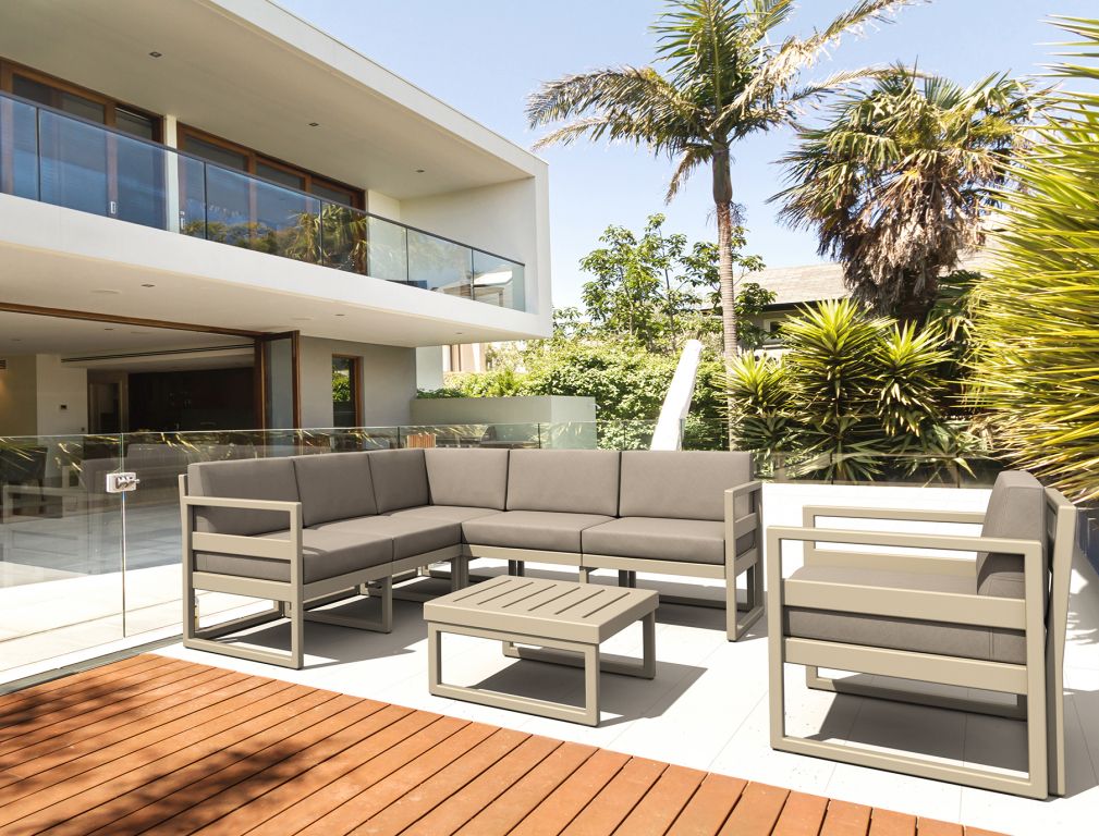 Комплект угловой пластиковой мебели Mykonos бежевый, светло-коричневый