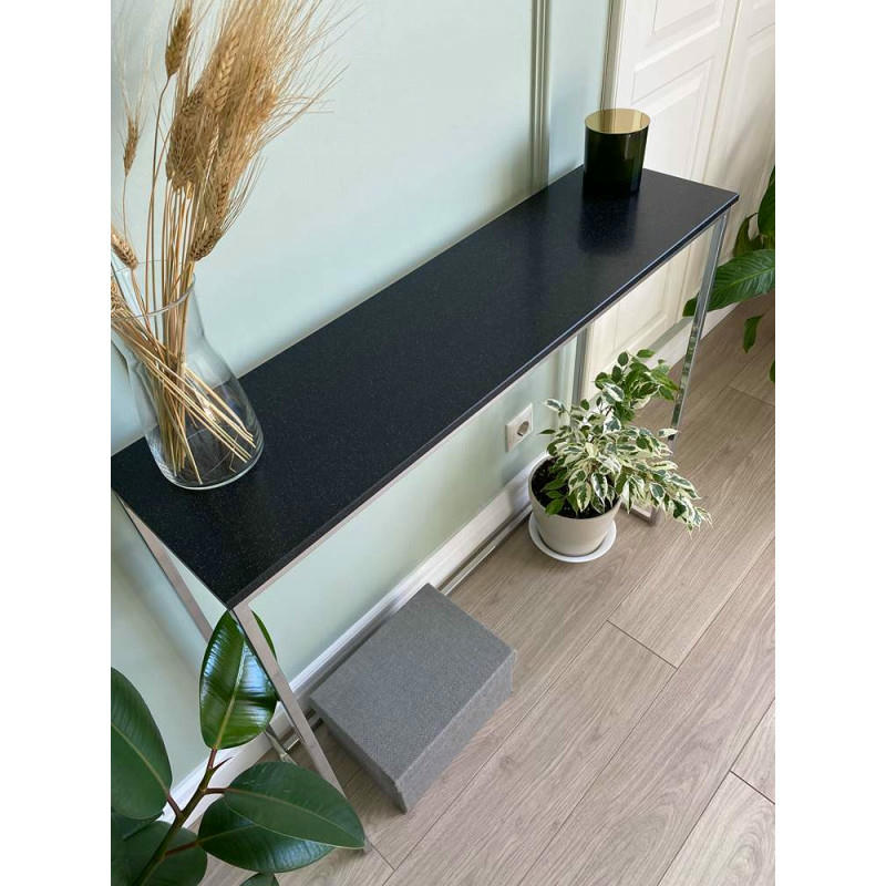 Журнальный столик искусственный камень гранит черный/каркас хром