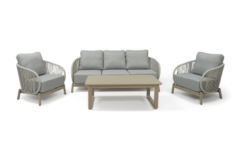 "Прато" лаунж-зона из искусственного ротанга на 5 персон, цвет светло-серыйцвет светло-серый