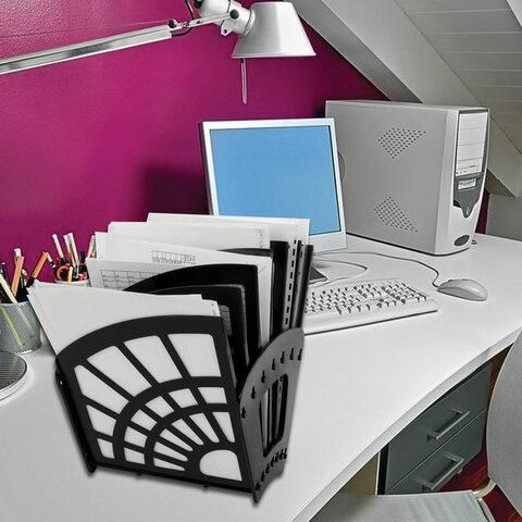 Лоток для бумаг веерный STAFF 7-ми секционный, 6 отделений, сетчатый, черный, 237023