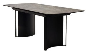 Стол РАСМУС (RASMUS) 160 цвет KL-80 Серый мрамор, итальянская керамика / ЧЕРНЫЙ ®DISAUR