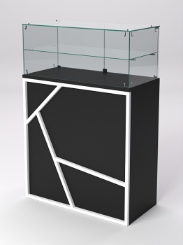 Торговый прилавок широкий с декором серии РОК №13, Черный