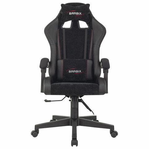 Кресло компьютерное BRABIX "Striker GM-121", синхромеханизм, 2 подушки, экокожа/велюр, черное, 532962