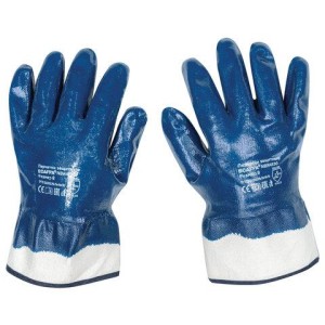 Перчатки хлопковые SCAFFA NBR4530, маслобензостойкие, облив нитрил, крага, размер 10 (XL), синие, 00-00012461