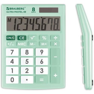 Калькулятор настольный BRAUBERG ULTRA PASTEL-08-LG, КОМПАКТНЫЙ (154x115 мм), 8 разрядов, двойное питание, МЯТНЫЙ, 250515