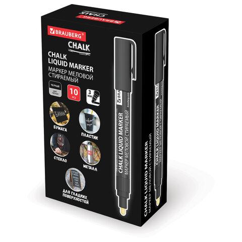 Маркер меловой CHALK LIQUID MARKER, ЧЕРНЫЙ, 3 мм, стираемый, BRAUBERG "CHALK", 152600