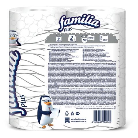 Бумага туалетная бытовая, спайка 4 шт., 2-слойная (4х20,4 м), FAMILIA PLUS, белая, 5080758
