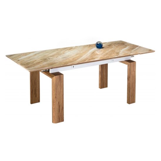 Стеклянный стол Давос бежевый мрамор / дуб монтана