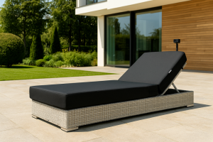 Шезлонг-лежак плетеный с матрасом Mantera белый люкс, серый