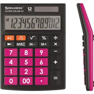 Калькулятор настольный BRAUBERG ULTRA COLOR-12-BKWR (192x143 мм), 12 разрядов, двойное питание, ЧЕРНО-МАЛИНОВЫЙ, 250500