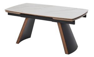 Стол РАНДЕВУ 160 БЕЛЫЙ МРАМОР МАТОВЫЙ 9806035 , керамика / Черный, Орех эко,