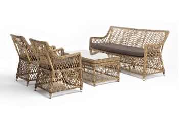 "Асти" лаунж-зона из искусственного ротанга на 4 персоны, цвет соломенныйцвет соломенный