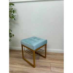 Банкетка Марсей 40-44 с полкой (светло-бирюзовый/золото)