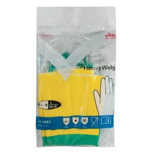 Перчатки МНОГОРАЗОВЫЕ латексные VILEDA, х/б напыление, СВЕРХПРОЧНЫЕ (неопрен), размер 8,5-9, L (большой), зелено-желтые, вес 125 г, 174307