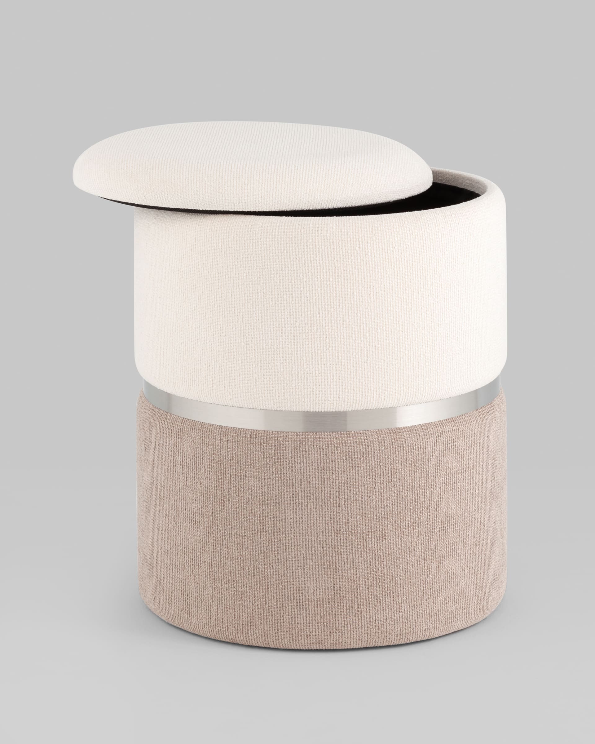 Пуф Кэрри с ящиком серебро шенилл серо-бежевый