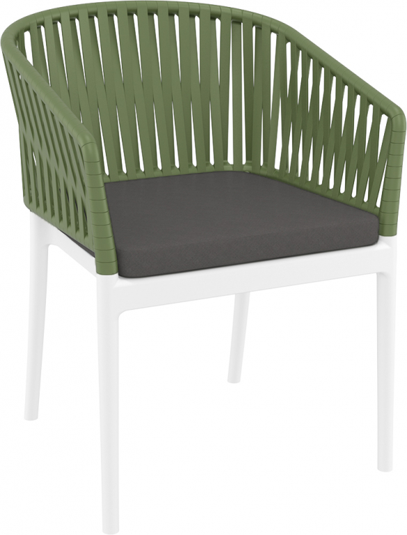 Кресло пластиковое с подушками Portofino белый, оливковый, темно-серый