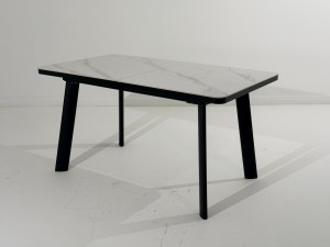 Стол НОРД 140 цвет Белый мрамор MATTE, керамика / Черный каркас