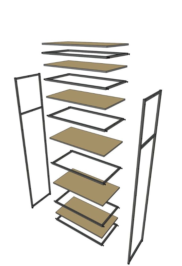 Стеллаж в стиле ЛОФТ AС2290-20-Ч со стеклом 220х90х45