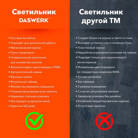 Бестеневая лампа / светильник для монитора, ноутбука многорежимная, LED, 5 Вт, черный, DASWERK (ДАСВЕРК), 238330